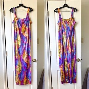 Lip Service Vintage Psychedelic Midi Dress Sleeveless Slit Rainbow Large EUC